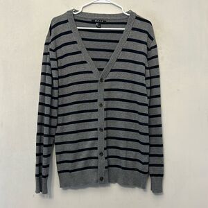 21 Men gray navy cotton striped V neck button front cardigan Size L EUC